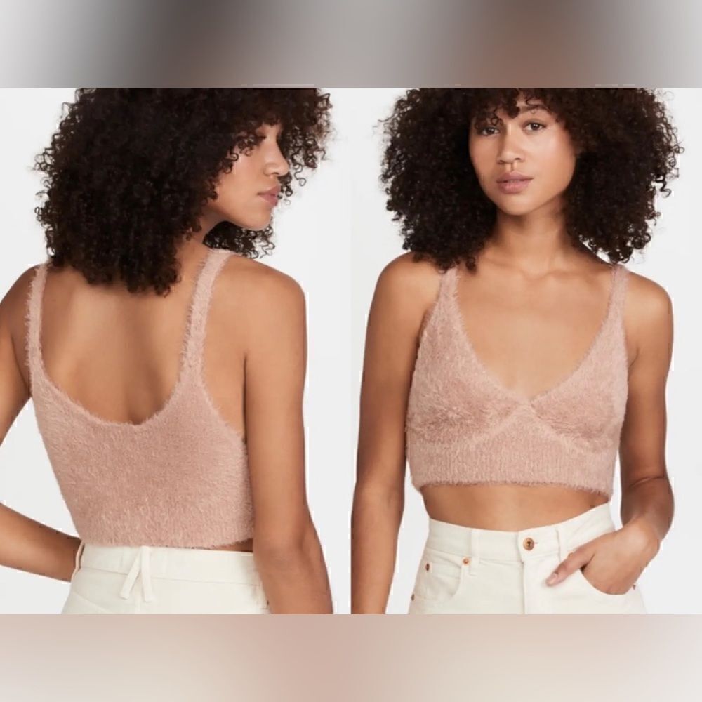 Jonathan Simkhai NWT Caroline Feathered Rib Bralette Chai Size L